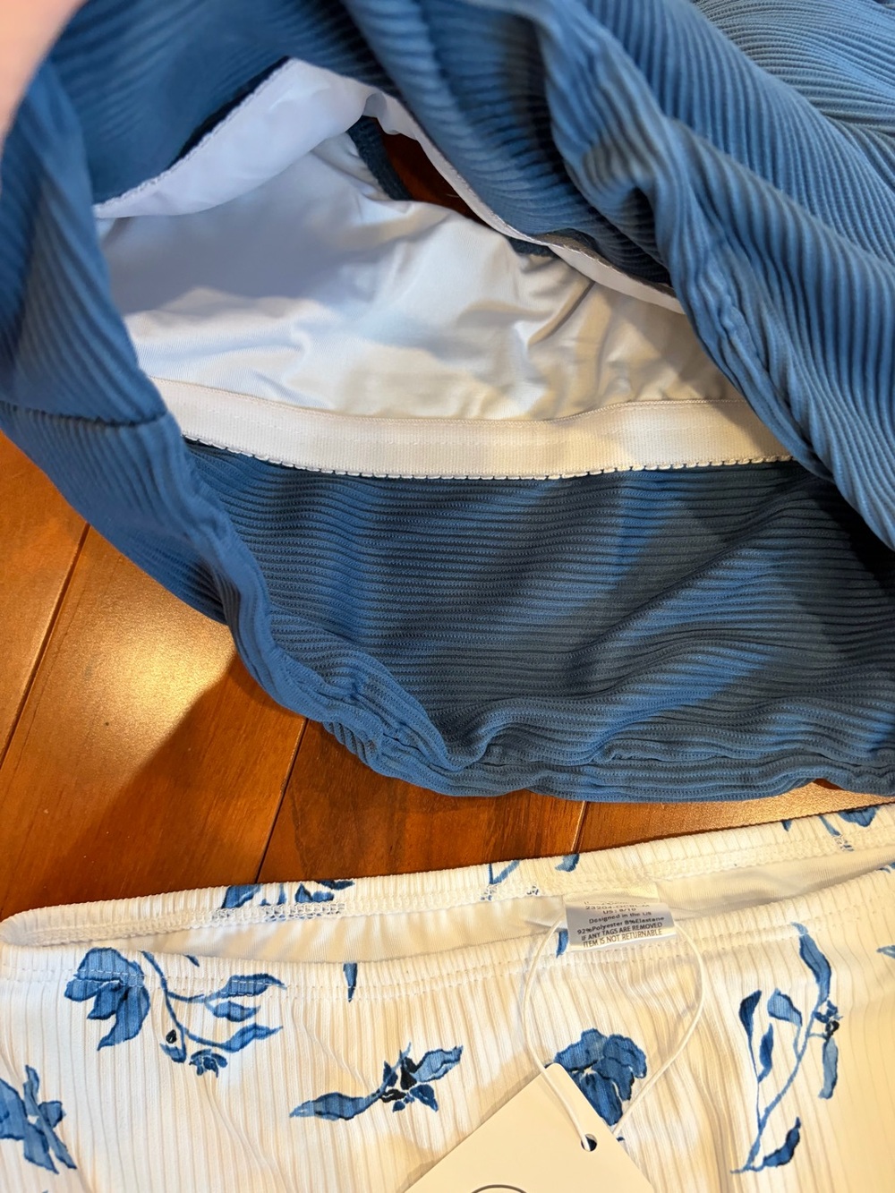 Blue Ribbed Tank Bikini Top with White & Blue Floral High-Waist Bottoms - Picture 5 of 5